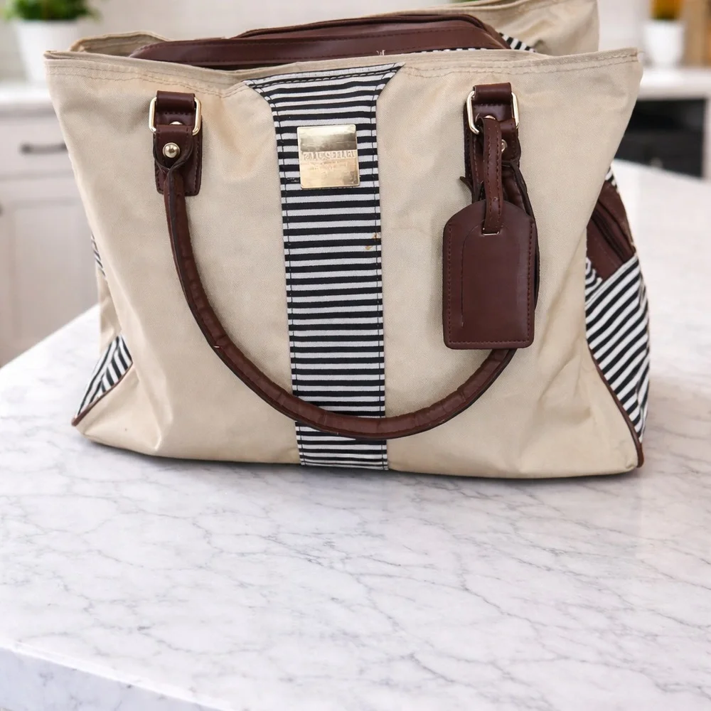 Isaac Mizrahi Black and White Striped Tote - Picture 1 of 4